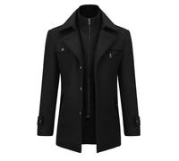 Allthemen Herren Wintermantel Wolle Kurzmantel Stehkragen Wollmantel Mittellang Mantel Winter Winterjacke Business Peacoat Slim Fit Casual Schwarz(gestepptes Innenfutter） XXL