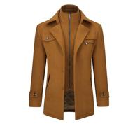 Allthemen Herren Wintermantel Wolle Kurzmantel Stehkragen Wollmantel Mittellang Mantel Winter Winterjacke Business Peacoat Slim Fit Casual Khaki(gestepptes Innenfutter M