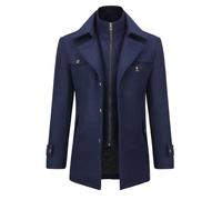Allthemen Herren Wintermantel Wolle Kurzmantel Stehkragen Wollmantel Mittellang Mantel Winter Winterjacke Business Peacoat Slim Fit Casual Dunkelblau(gestepptes Innenfutter XS