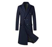 Allthemen Herren Zweireihiger Warmer Mantel Langer Trenchcoat Winterjacke Wolle Slim Fit Business Nazyblau XXL