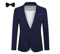 Allthemen Sakko Herren Slim Fit Sportlich Anzugjacke mit Fliege EIN Knopf Herren Blazer für Business Hochzeit Freizeit Dunkelblau M