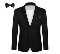 Allthemen Sakko Herren Slim Fit Sportlich Anzugjacke mit Fliege EIN Knopf Herren Blazer für Business Hochzeit Freizeit Schwarz XXL