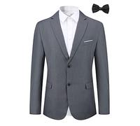 Allthemen Sakko Herren Slim Fit Sportlich Anzugjacke mit Fliege Zwei Knöpfe Herren Blazer für Business Hochzeit Freizeit Grau 3XL