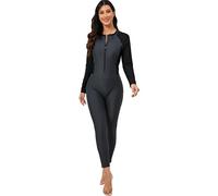 ALLTOKE Damen Ganzkörper-Rashguard mit integriertem BH, langärmelig, einteiliger Badeanzug mit Reißverschluss vorne, LSF 50+, Grau/Schwarz, Medium