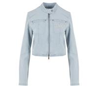 Allwetterjacke KARL KANI "Karl Kani Retro TM Denim Biker Jacket", Damen, Gr. L, bleached blau, 100% Baumwolle, mehrfarbig, normal, amerikanischer Ausschnitt, Jacken (71346069-L) bleached blau