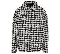 Allwetterjacke URBAN CLASSICS "Urban Classics Damen Ladies AOP Sherpa Overshirt", Damen, Gr. S, schwarzhoundstooth, 100% Polyester, mehrfarbig, oversize, amerikanischer Ausschnitt, Jacken (51975603-S)