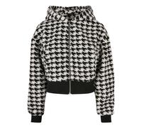 Allwetterjacke URBAN CLASSICS "Urban Classics Damen Ladies Short Oversized AOP Sherpa Jacket", Damen, Gr. 4XL, schwarzhoundstooth, 100% Polyester, mehrfarbig, oversize, ohne Ausschnitt, Jacken (641170