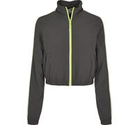 Allwetterjacke URBAN CLASSICS "Urban Classics Damen Ladies Short Piped Track Jacket", Damen, Gr. M, schwarzshadow, electriclime, 100% Polyamid, unifarben, normal, amerikanischer Ausschnitt, Jacken (45
