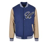 Allwetterjacke URBAN CLASSICS "Urban Classics Herren Big U College Jacket", Herren, Gr. L, blau (spaceblau), 50% Wolle, 50% Viskose, unifarben, oversize, amerikanischer Ausschnitt, Jacken (74427433-L)