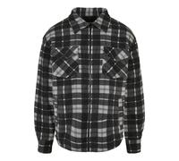 Allwetterjacke URBAN CLASSICS "Urban Classics Herren Plaid Teddy Lined Shirt Jacket", Herren, Gr. L, schwarz, weiß, 100% Polyester, kariert, loose fit, amerikanischer Ausschnitt, Jacken (83652160-L) s