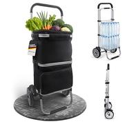 Allyson® Einkaufstrolley Doppelschicht-Design und Isolierfach, Einkaufswagen aus Aluminium, 900D wasserdichte Einkaufstasche auf Rollen, großer Trolley Hackenporsche für Wocheneinkauf, schwarz