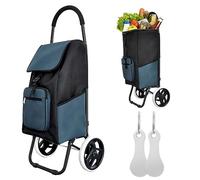 Allyson® Einkaufstrolley klappbar, Einkaufswagen mit 45L Kapazität und Abnehmbarer Tasche, Shopping Trolley Treppensteiger Robust & Wetterfest, Hackenporsche Trolley mit Geräuschlosen Rädern - Blau