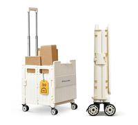 Allyson® Einkaufstrolley klappbar, Klappbox faltbar Stabiler Transportwagen mit Teleskopgriff & 30kg Traglast, Gartentrolley Ideal für Garten & Einkauf, Trolley Klappkiste Kleiner Einkaufskorb - Beige