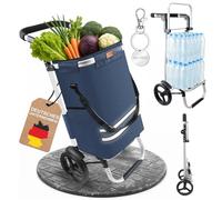 Allyson Einkaufstrolley klappbar mit 56L Kapazität ，3in1 Trolley Sackkarre & Umhängetasche，Einkaufstrolley mit Reflektoren | inkl. Kühlfach & Einkaufswagenchip (Denim)