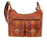 ALMADIH Geräumige echt Ledertasche Damen Umhängetasche LARA bd - große Handtasche mit viele Fächer - Leder Schultertasche für Frauen Henkeltasche Businesstasche Shopper braun (LARA deluxe)