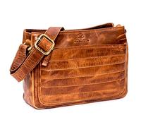 ALMADIH Kleine Ledertasche Damen mit 2 Hauptfächer - kompakte Echt Leder Umhängetasche AYA BD - Damentasche Clutch Handtasche Schultertasche Freizeittasche Abendtasche Citytasche Tasche braun (AYA BD)