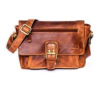 ALMADIH kompakte Leder Umhängetasche Damen KIM - Premium Echtleder Schultertasche - Ledertasche Damen Handtasche Freizeittasche oder Bürotasche Businesstasche für Frauen Cogan braun Vintage (KIM BD)