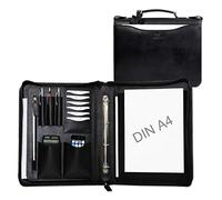 ALMADIH Leder A4 Aktenmappe mit Reißverschluss, Tragegriff und Ringmechanik Premium Rindsleder SCH Onyx - Ledermappe Mappe Konferenzmappe Dokumentenmappe Schreibmappe Organizer Tagungsmappe (Schwarz)