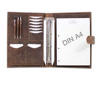 ALMADIH Leder A4 Konferenzmappe mit herausnehmbarem Ringbuch Schreibblock Premium Rindsleder Braun Vintage Ledermappe Mappe Aktenmappe Dokumentenmappe Schreibmappe Terminplaner Ringbuchmappe (A4-K-BV)