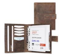 ALMADIH Leder A5 Terminplaner mit Kalender 2026 2027 Schreibblock Premium Rindsleder BV Ledermappe Mappe Schreibmappe Organizer Terminkalender Ringbuchmappe Aktenmappe Konferenzmappe (braun vintage)