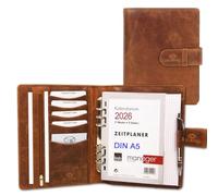 ALMADIH Leder A5 Terminplaner mit Ringmechanik Kalender 2026 2027 Schreibblock Premium Rindsleder Braun Deluxe Ledermappe Mappe Schreibmappe Organizer Terminkalender Mappe Ringbuchmappe (A5-Ter-BD)