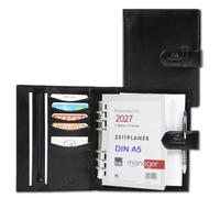 ALMADIH Leder A5 Terminplaner mit Ringmechanik Kalender 2026 2027 Schreibblock Premium Rindsleder Schwarz Ledermappe Mappe Schreibmappe Organizer Terminkalender Systemplaner Ringbuchmappe (A5-Ter-S)