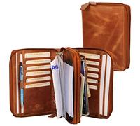 ALMADIH Leder A6 Kombimappe 2 Fächer mit Reißverschluss Kalender 2026 2027 Premium Rindsleder Braun Deluxe in Geschenkbox Ledermappe MappeTerminplaner Terminkalender Ringbuchmappe Notizblock (A6-K-BD)