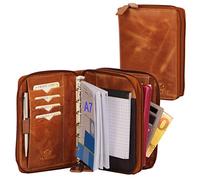 ALMADIH Leder A7 Kombimappe 2 Fächer mit Reißverschluss + Kalender 2026 2027 Premium Rindsleder Braun Deluxe in Geschenkbox Ledermappe Mappe Schreibmappe Terminplaner Terminkalender Ringbuchmappe BD