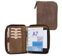 ALMADIH Leder A7 Ledermappe Organizer mit Reißverschluss und Kalender 2026 2027 Notizblock Vintage in Geschenkbox - Leder Mappe Schreibmappe Terminplaner Terminkalender Aktenmappe (Braun Antik)