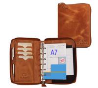ALMADIH Leder A7 Organizer mit Reißverschluss + Kalender 2026 2027 Notizblock Premium Rindsleder Braun Deluxe in Geschenkbox Ledermappe Mappe Schreibmappe Terminplaner Terminkalender Aktenmappe (BD)