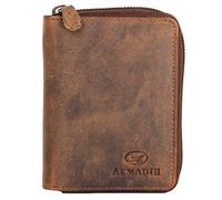 ALMADIH Leder Portemonnaie RFID Schutz Hochformat mit Reißverschluss 13 Kartenfächer Rindsleder Geschenkbox (P1HRV BV) Geldbörse Geldbeutel Brieftasche Börse Herren Damen unisex braun (P1H-RV Vintage)