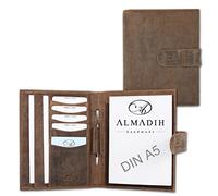 ALMADIH Leder Schreibmappe A5 Premium Rindsleder BV Ledermappe Mappe Organizer Aktenmappe Konferenzmappe Terminplaner Systemplaner Terminkalender Dokumentenmappe Planer vintage (Braun Antik)