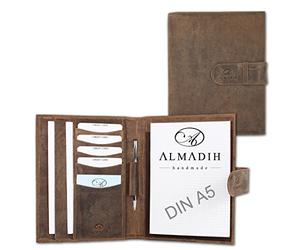 ALMADIH Leder Schreibmappe A5 Premium Rindsleder BV Ledermappe Mappe Organizer Aktenmappe Konferenzmappe Terminplaner Systemplaner Terminkalender Dokumentenmappe Planer vintage (Braun Antik)