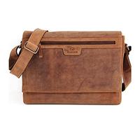 ALMADIH Leder Umhängetasche Herren 14 Zoll Laptoptasche MIO braun, viele Fächer für schmale A4 Ordner Ledertasche Aktentasche Messenger Unitasche Schultertasche Damen braun (MIO vintage)