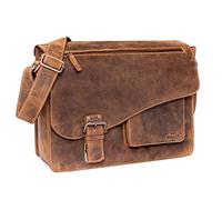 ALMADIH Leder Umhängetasche Herren 15 Zoll Laptoptasche - Jon No.2 Premium Rindsleder BV - Leder Businesstasche mit Laptopfach Ledertasche Aktentasche Unitasche Schultertasche braun (Jon 2 BV)