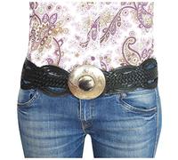 ALMADIH Ledergürtel Woven schwarz 100% Handarbeit Rindsleder Schnalle Neusilber + Naturhorn handgeflochten Hüftgürtel Taillengürtel Damengürtel Leder Damen Gürtel orientalischer Look (Woven Schwarz)