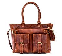 ALMADIH Premium Leder Damentasche Schultertasche EVA BD - Ledertasche Handtasche Umhängetasche Henkeltasche Businesstasche Shopper Freizeittasche Tragetasche große Tasche braun (EVA deluxe)