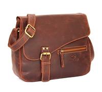 ALMADIH Premium Leder Damentasche Umhängetasche MIKI BV - 2 Hauptfächer Ledertasche Handtasche Schultertasche Freizeittasche Bürotasche Abendtasche Messenger kompakte Tasche braun (MIKI vintage)