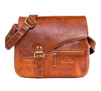 ALMADIH Premium Leder Umhängetasche Damen mit 2 Hauptfächer - MIKI kompakte Ledertasche Damen Handtasche Schultertasche Freizeittasche Bürotasche Abendtasche Messenger Business Tasche braun (MIKI BD)