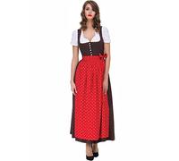 Almbock Dirndl Lang Elena braun mit roter Schürze in Gr. 36 38 40 42 44 46 - Klassisches Trachten-Kleid, Rock-Länge 95cm