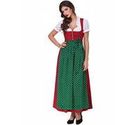 Almbock Dirndl Lang Lea rot mit grüner Schürze in Gr. 36 38 40 42 44 46 - festliches Trachten-Kleid, Rock-Länge 95cm