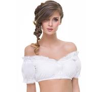 Almbock Dirndlbluse weiß schulterfrei - Dirndl Bluse schulterfrei mit dezenter Organzaborte an Ausschnitt und Dekolleté - Dirndlbluse Carmen Oktoberfest 34 - Modell B215