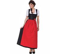 Almbock Langes Dirndl Uschi schwarz mit roter Schürze in Größe 36 38 40 42 44 46 - Trachten-Kleid für Hochzeit und Festliche Anlässe