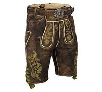 Almsach Herren Kurze Herren-Lederhose braun mit Gürtel grün Bestickt, 806-GF50-BRAUN/GRÜN (braun), 58
