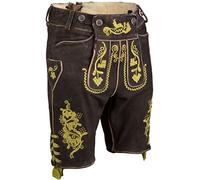 Almsach Herren Kurze Lederhose grün Bestickt mit aufwendigem Latz 'Michael', mittelbraun, 56