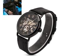 Alomejor Mechanische Hohlmuster-Herrenuhr, Wasserdichtes Edelstahlgehäuse für Geschäftliche Anlässe, Schwarze Oberfläche + Schwarzes Gehäuse