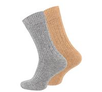 Alpaka Socken, Wollsocken, Wintersocken für Damen & Herren, 2 Paar - Warme Haussocken, Kuschelsocken, hellgrau/beige, Gr. 47-50