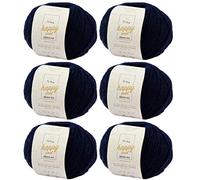 Alpaka Wolle zum Stricken -6x Happy Wool alpaca mix nachtblau (Fb 61)- 6 Knäuel Wolle blau + GRATIS Label - Wolle mit Alpaka - 50g/80m - Nadelstärke 7-8mm - Wolle zum Stricken - blaue Wolle