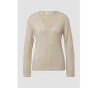 Strickpullover S.OLIVER, Damen, Gr. 46, weiß (light beige melange), Strick, Obermaterial: 60% Polyacryl, 22% Polyester, 10% Alpaka, 8% Polyamid, unifarben, casual, hüftbedeckend, V-Ausschnitt, Langarm