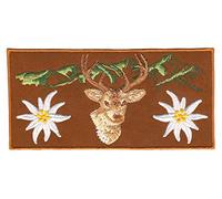 Alpen Berge Braun Hirsch Edelweiß Aufnäher zum aufbügeln Bügelbild Applikation Aufbügler für Kleidung gestickter Bügelflicken Blume Tracht Bayern Patch Größe 13 x 6,5 cm